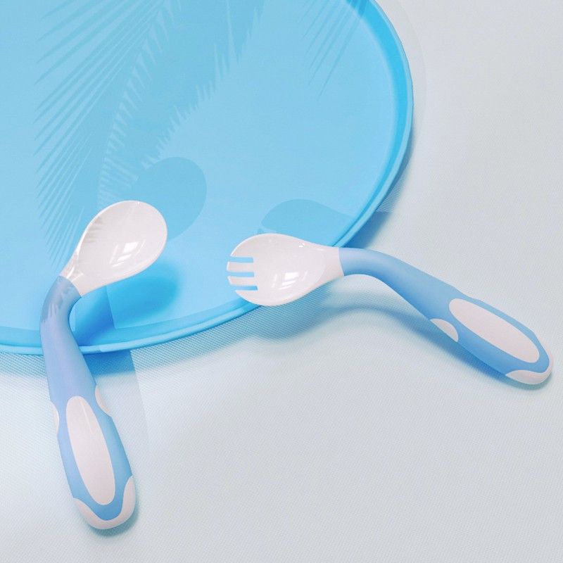 Sendok Makan Bayi Alat Makan Bayi Set Sendok Garpu Bengkok MPASI Bahan Silikon Safety Spoon Baby