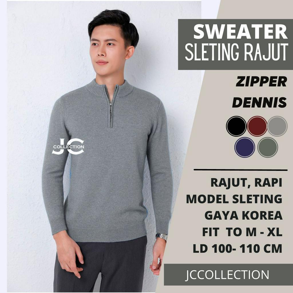 Sweater Sleting Pria/ Cardigan Sweter Rajut Zipper Pria Crewneck Korea Variasi Denny JCCollectioions