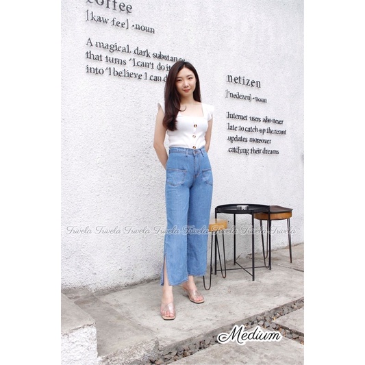 TRIVELA - Celana Boyfriend Belah / Pocket Boyfriend / Boyfriend Jeans Kantong Belah / Zoya