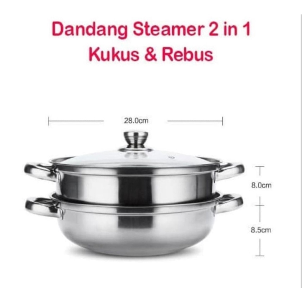 PANCI SIOMAY SOMAY / PANCI KUKUS &amp; REBUS 2 TINGKAT MINI STAINLESS STEAM KUPING 4 STEAMER 2 TINGKAT TUTUP KACA STAINLESS STEEL VD