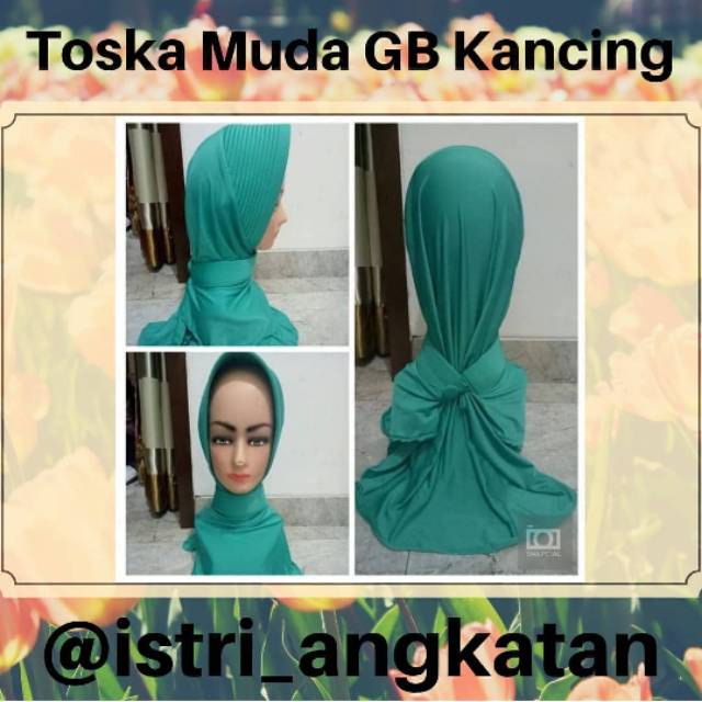 Jilbab Toska Muda Garis Banyak Kancing