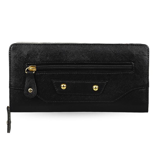 dompet panjang wanita hitam aksen studs besi resleting bdo103(3i3)