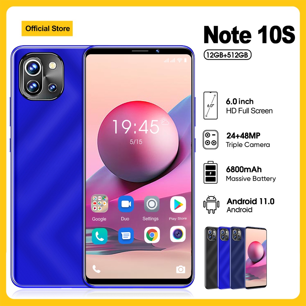 Ponsel Pintar Baru Note 10s smart 6.0inci HD Full Screen 24+48MP kamera handphone android ram 8gb 25