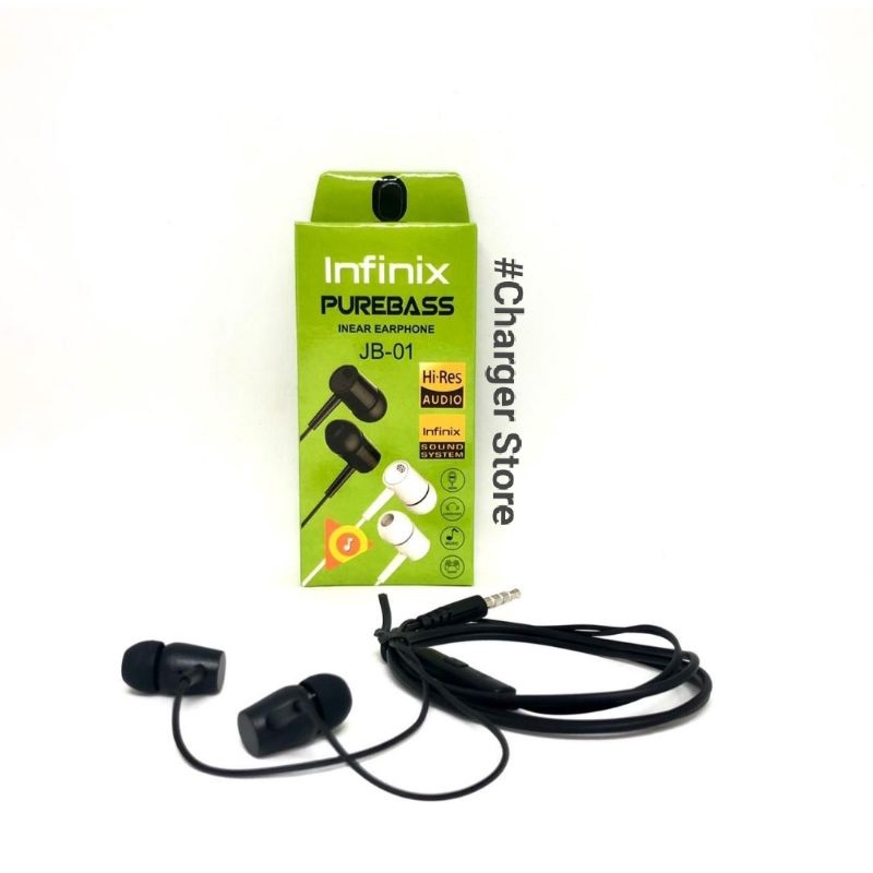 Headset Infinix JB-01 Purebass In-ear Earphone Audio Jack 3.5mm Support Telepon