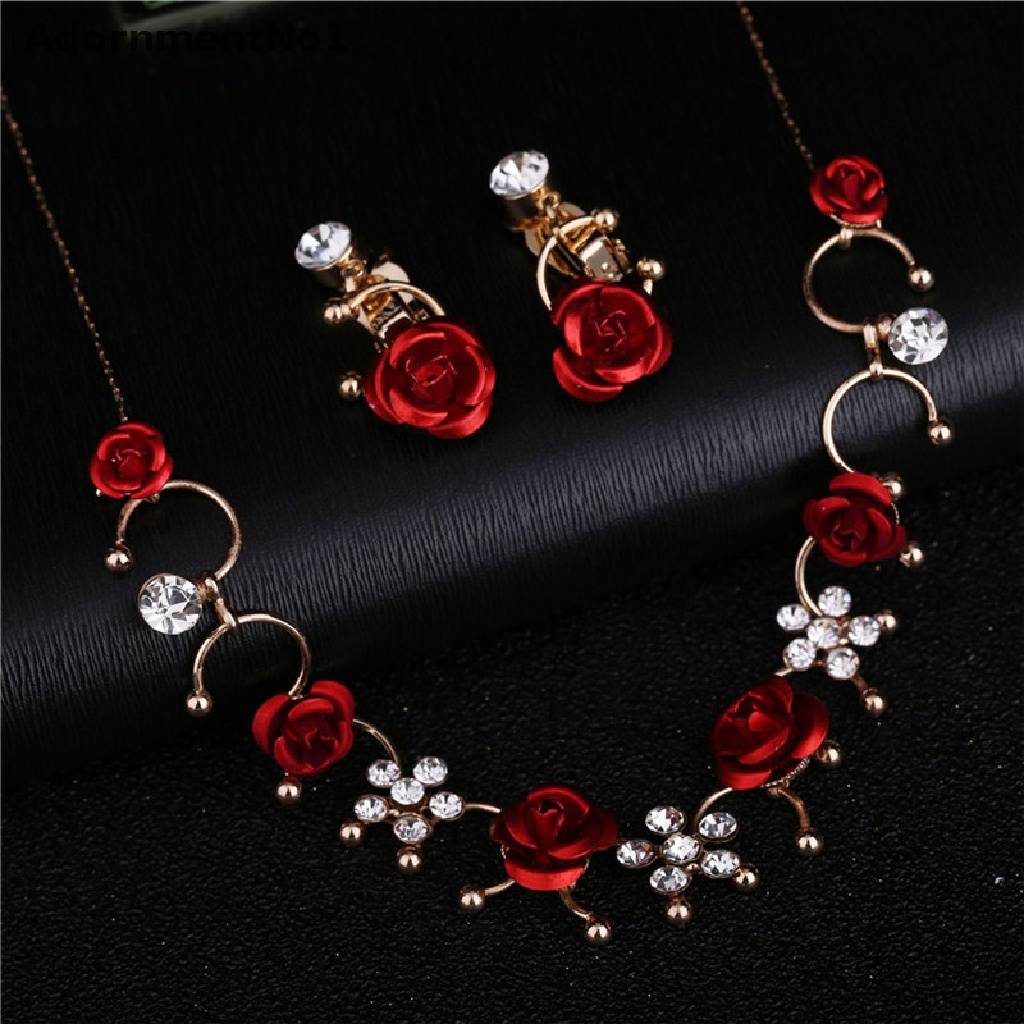 (AdornmentNo1) 2pcs / set Kalung + Anting Klip Elegan Untuk Perhiasan Wanita