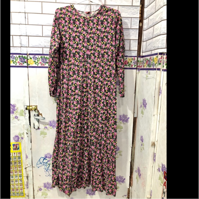 gamis bunga katun flower panjang maxidress pakaian wanita syari rumahan preloved