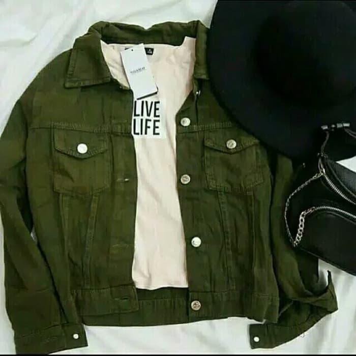 Promo Jaket jeans army Jaket wanita jeans hijau army Limited
