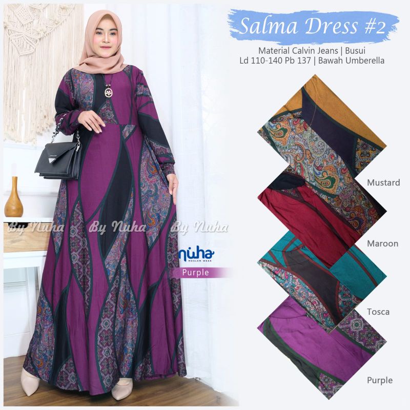 Salma Dress #2 Gamis Jumbo Wanita Bahan Calvin jeans ORI Nuha