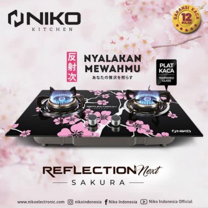 Kompor Gas Niko / Kompor Tanam 2 Tunggu Kaca Motif Bunga Sakura