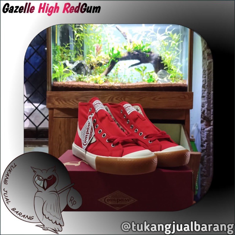 [BNIB] SEPATU COMPASS GAZELLE HIGH RED GUM COMPASS GAZELLE RED MERAH TINGGI WHITE RED