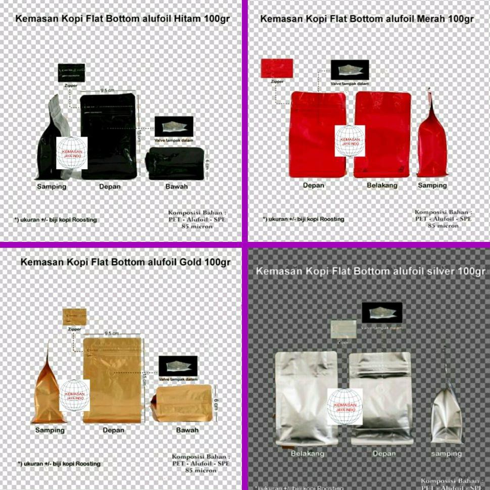 Big Sale Kemasan Kopi Flat Bottom Alufoil 100 gr Zipper n Valve.Flat Bottom Hitam. Flat Bottom