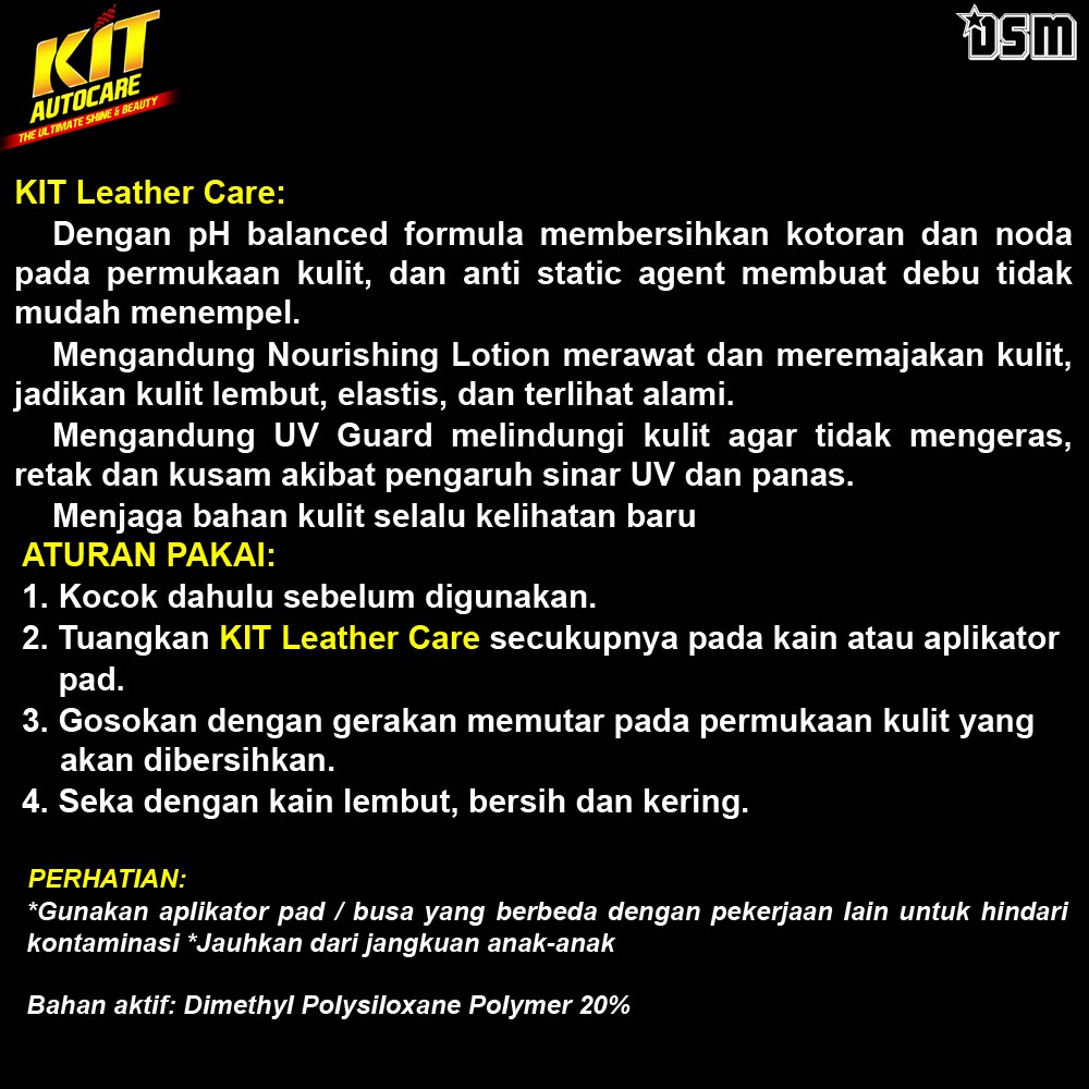 KIT Leather Care - Lotion 275 ml / Pembersih Jok Mobil / Perawatan Bahan Kulit / DSM