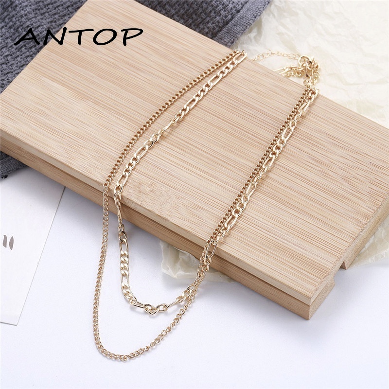 Eropa Retro Double Layer Kalung Fashion Sederhana Wanita Pria Kalung Aksesori ANTOP