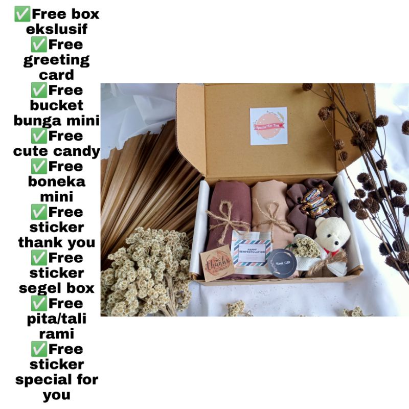 

HAMPERS HIJAB MURAH LENGKAP HAMPERS JILBAB S4 BELLA SQUARE PREMIUM GIFBOX HIJAB MURAH
