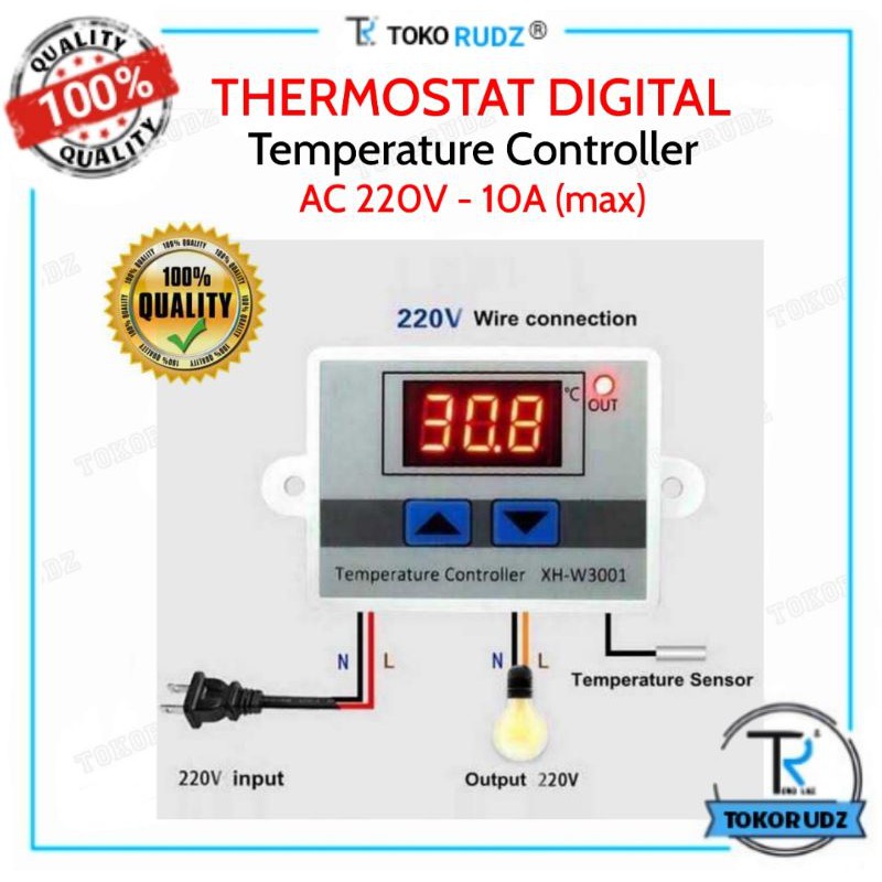 Thermostat Digital AC220V Termostat Alat Ukur Pengatur Suhu W3001