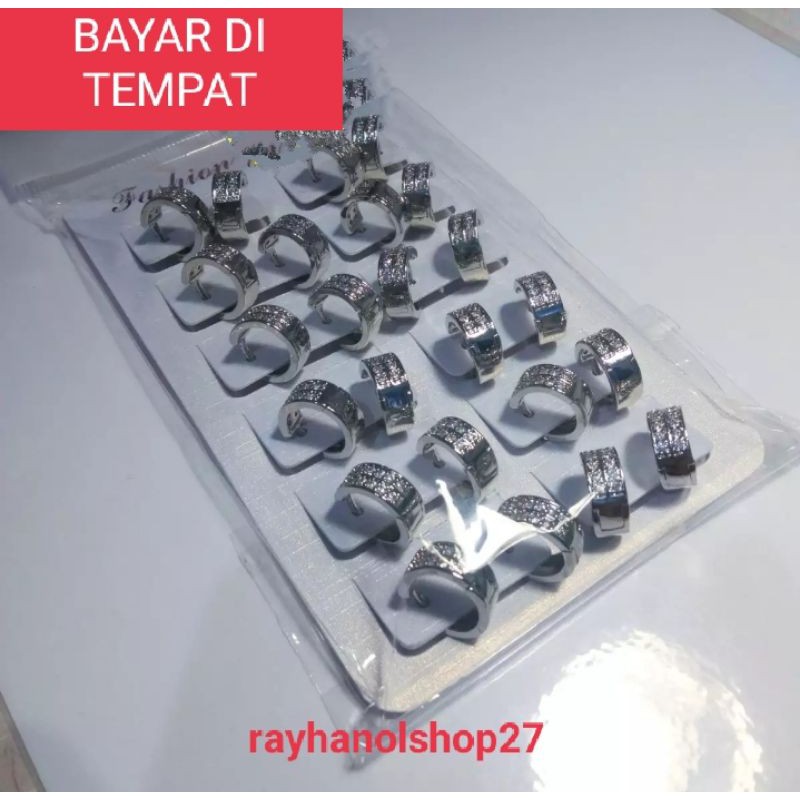 New Grosir (12 pcs ) Anting jepit wanita Titanium Silver 2021