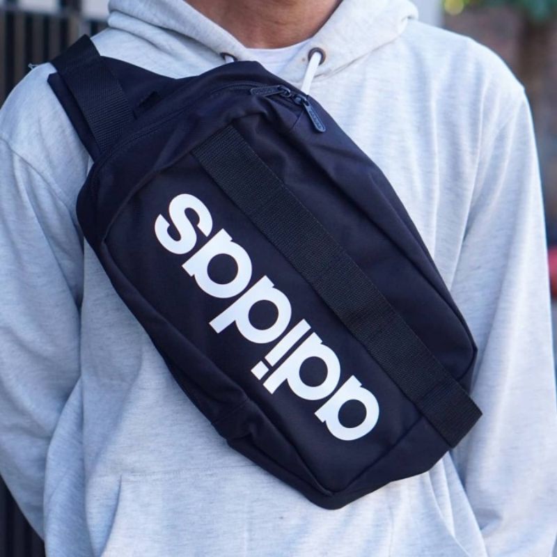 ORIGINAL Adidas Sport Sling Waist Bag Tas Olahraga Pria Black White
