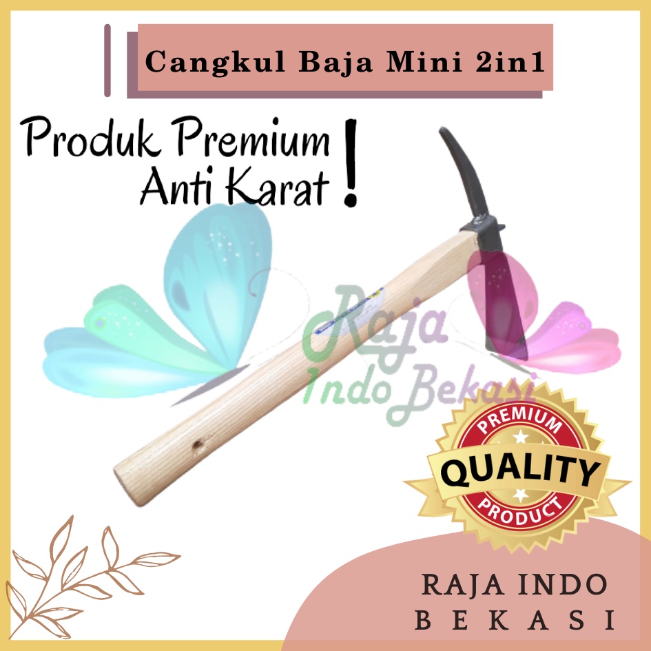 Cangkul Baja Mini 2in1 Multifungsi Gagang Kayu Anti Karat