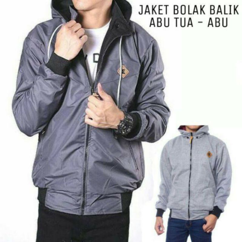 JAKET BOLAK BALIK PRIA BB DC 2in1 PARASUT FLEECE ALL SIZE FIT TO XL