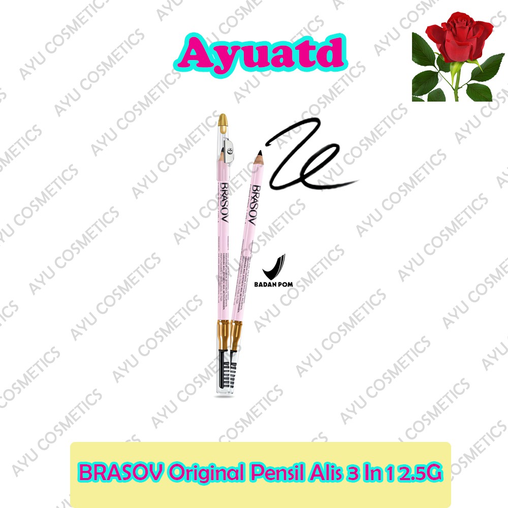 BRASOV Original Pensil Alis 3 In 1 2.5G BONUS Sikat &amp; Peraut Eyebrow Pencil Pigmented