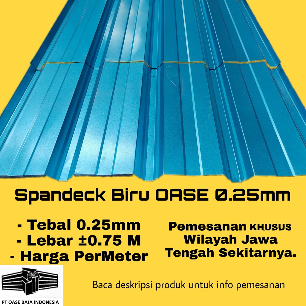 Atap Spandeck Galvalum 0.25mm x 75 cm (Biru) OASE