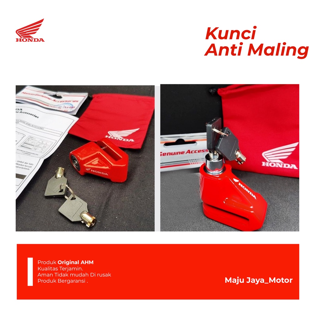 Disc Lock Kunci Ganda Gembok Cakram Pengaman Motor Anti Maling Original Honda