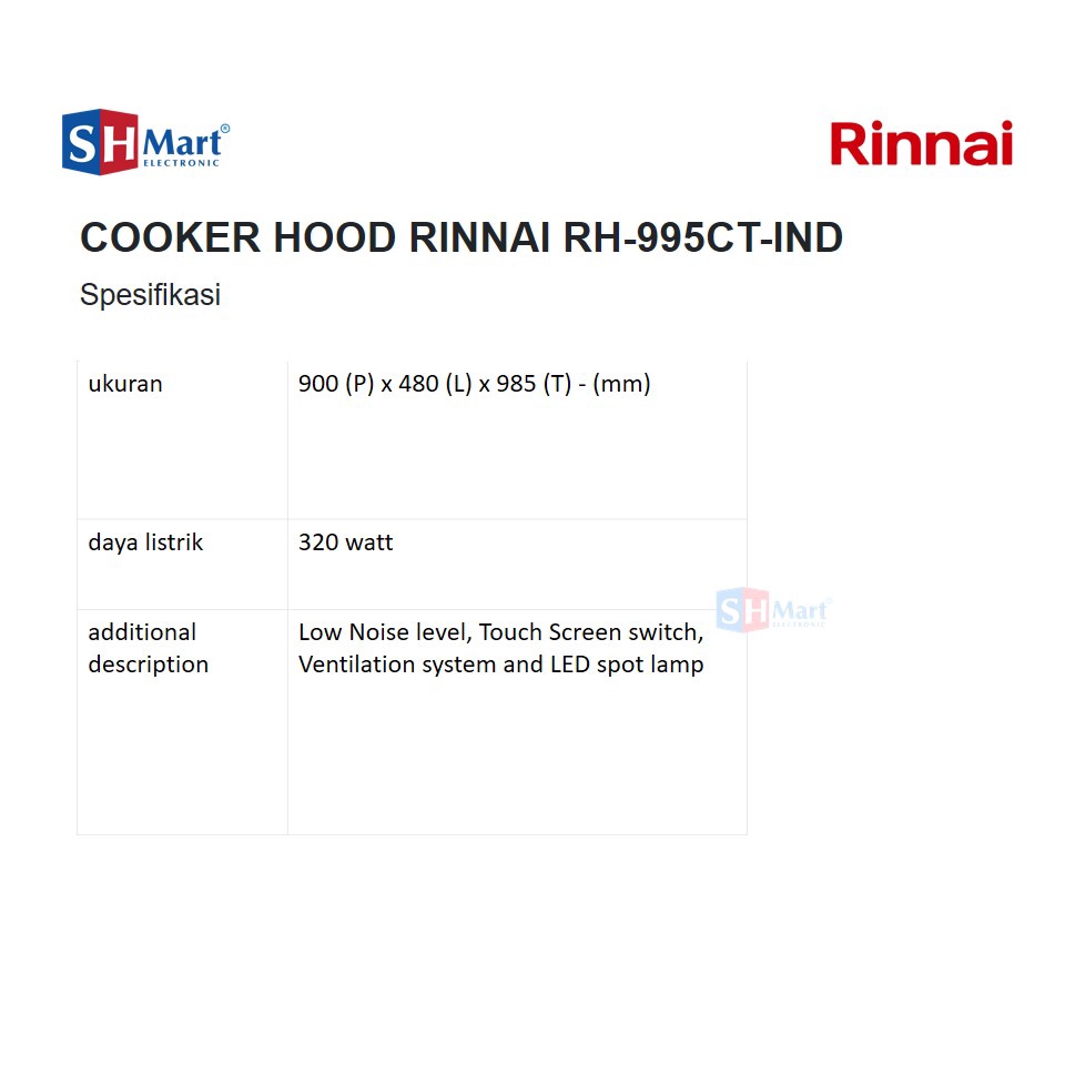 COOKER HOOD RINNAI RH-995CT PENGHISAP ASAP DAPUR RH995CT CHIMNEY HOOD (MEDAN)