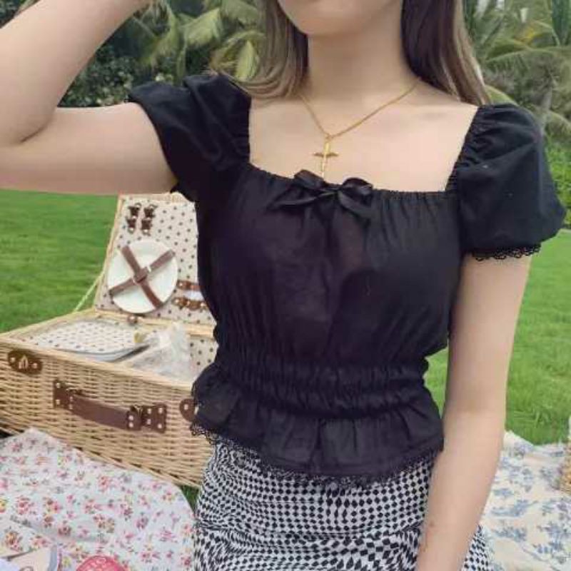 Sabrina Kerut Wanita / Blouse Korean Style / Sabrina Kerut Korean / Blouse Sabrina Mix Renda Terbaru-1