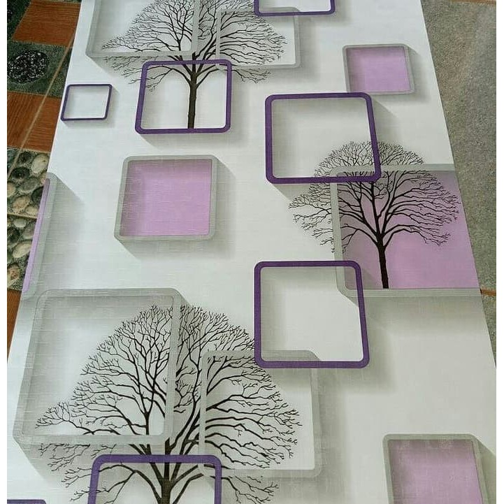 Wallpaper Dinding 3d Motif Kotak Ungu