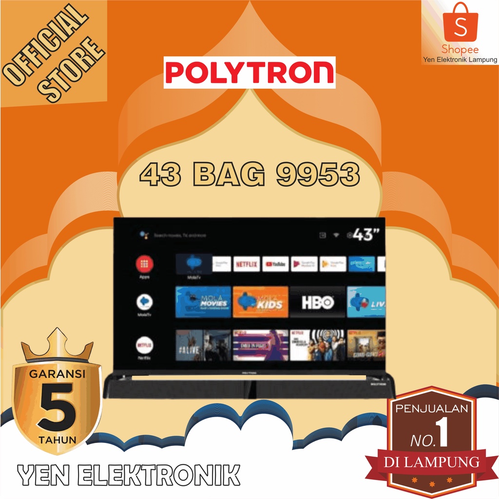 Jual TV POLYTRON 43 BAG 9953 TV Android Mola Smart TV POLYTRON