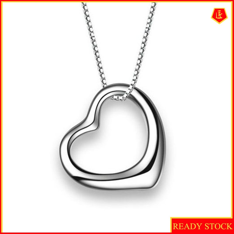 [Ready Stock]Silver Necklace Women's Heart-Shaped Pendant Simple Stylish Valentine's Day Gift