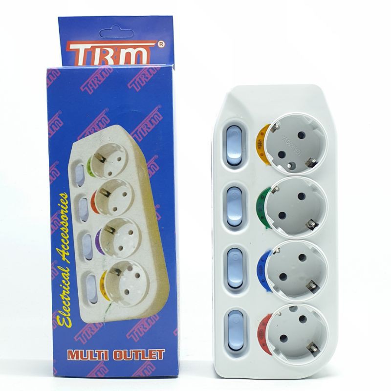 TRM 804 Stop Kontak Arde 4L + Switch (Tanpa Kabel) 4 Lubang + 4 Saklar + 4 Lampu