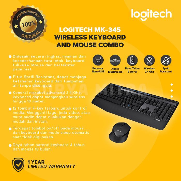 Keyboard Mouse Wireless Logitech MK345 / MK 345