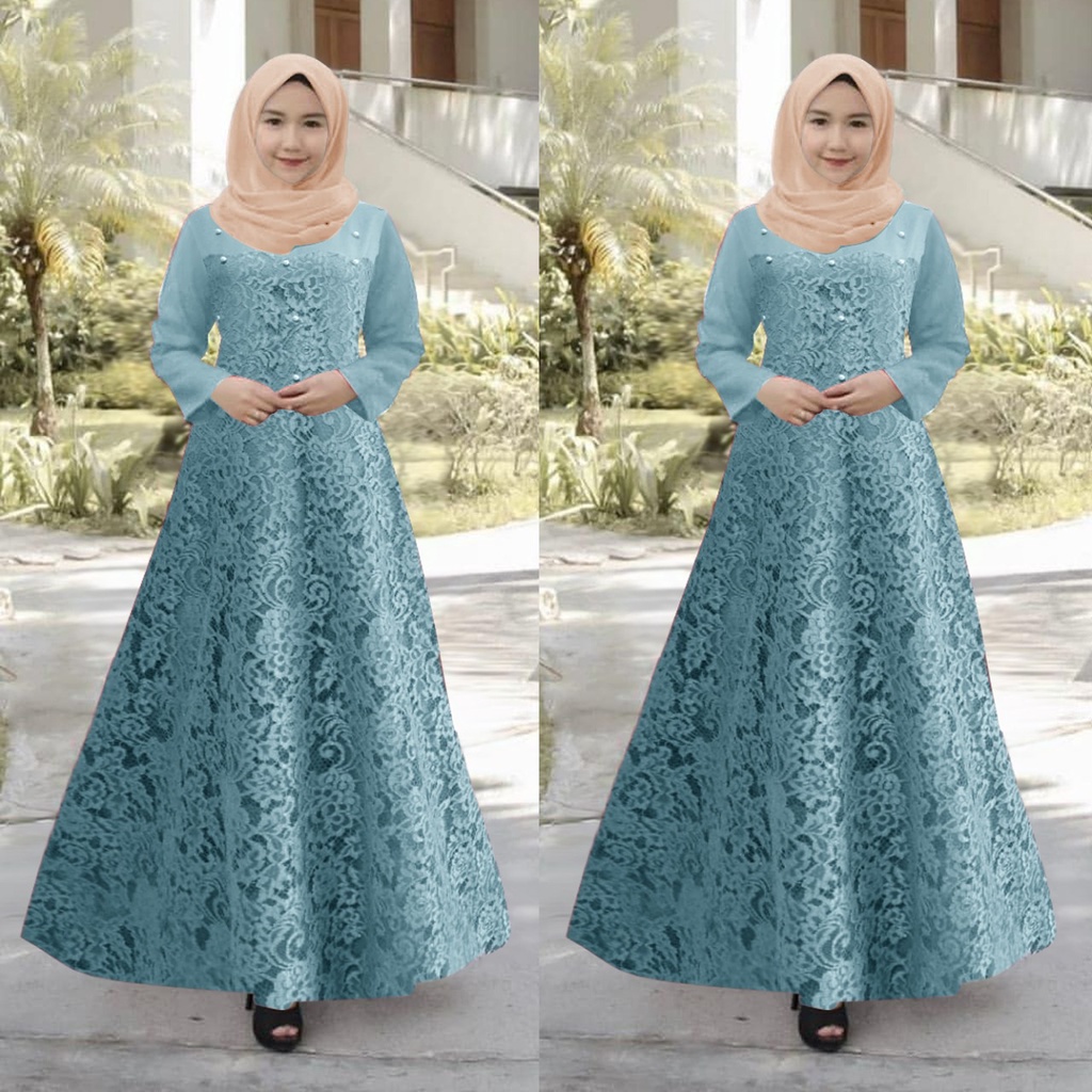 GUCHI Maxi Dress Gamis Terbaru Brukat Timbul Pesta Seragam Kondangan Remaja Dewasa Fashion Wanita Muslim Terbaru Jumbo - Size M L XL XXL