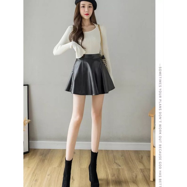 ROK KULIT WANITA MODEL PAYUNG PENDEK/Rok Korean style