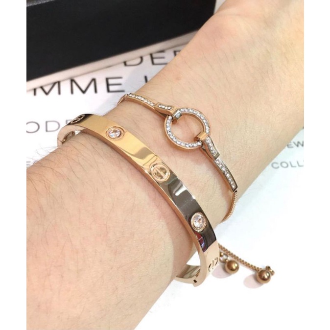 Gelang tangan serut bulat permata fashion korea ori titanium premium anti karat