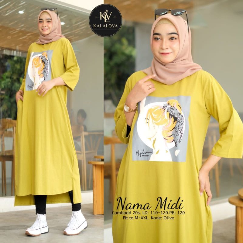 Nama Midi Jesica Gamis Terbaru 2022 Mini Dress Korea Baju Kaos Wanita Jumbo Ootd Kekinian Bahan Combed Aplikasi Sablon