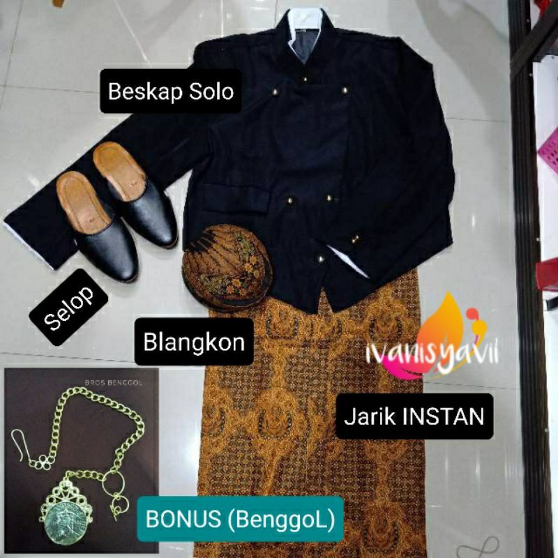 [1set] Baju Adat Jawa / Baju Manggolo / Warna Hitam - Motif Batik buntaL Melati