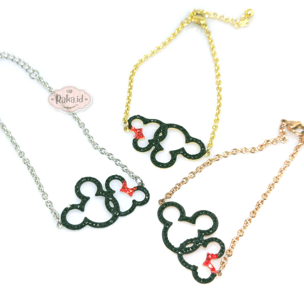 Gelang Tangan Wanita Gelang TITANIUM Mickey Minnie Hitam Perhiasan Wanita Berkualitas 761