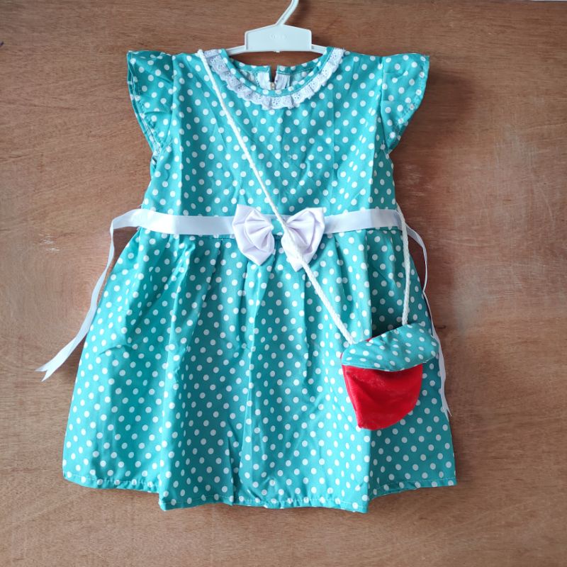 Dress anak 1 2 tahun tas lucu polkadot baju anak cewek fanta LUCU ( dress TAS POLKANA )