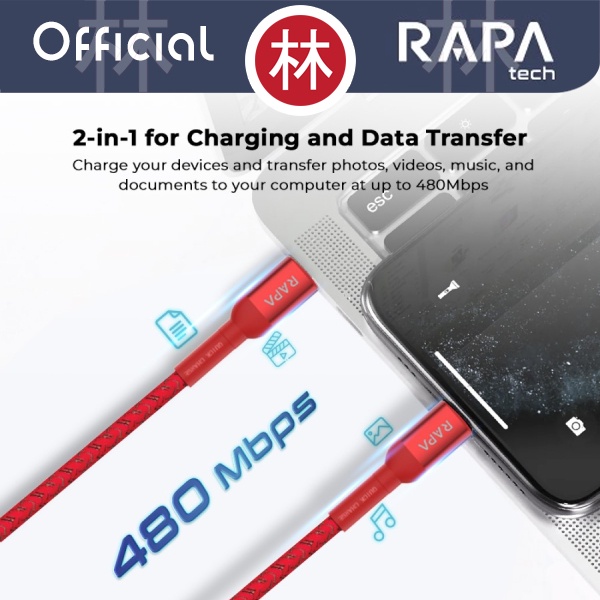 RAPAtech DC1014 - LINE I - USB-C to Lightning Cable 27W QC 100 cm 1M