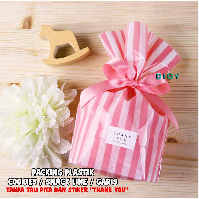 [ 20 PCS ] paling murah Kemasan plastik opp motif Putih  Plastik Makanan Lucu Packing Cookies Snack Garis