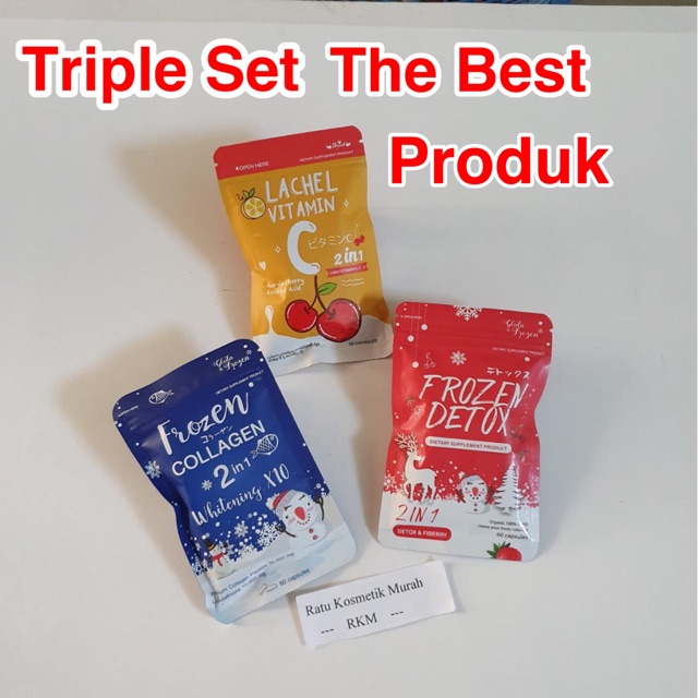 Triple Set The Best Produk (Lacel Vitamin C +Frozen Collagen+ Frozen Detox ) Putih Langsing