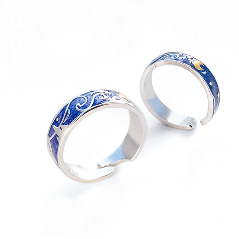 Men's Women's Fashion Blue Starry Sky Opening Can Adjust Couple Rings Jewelry Accessories