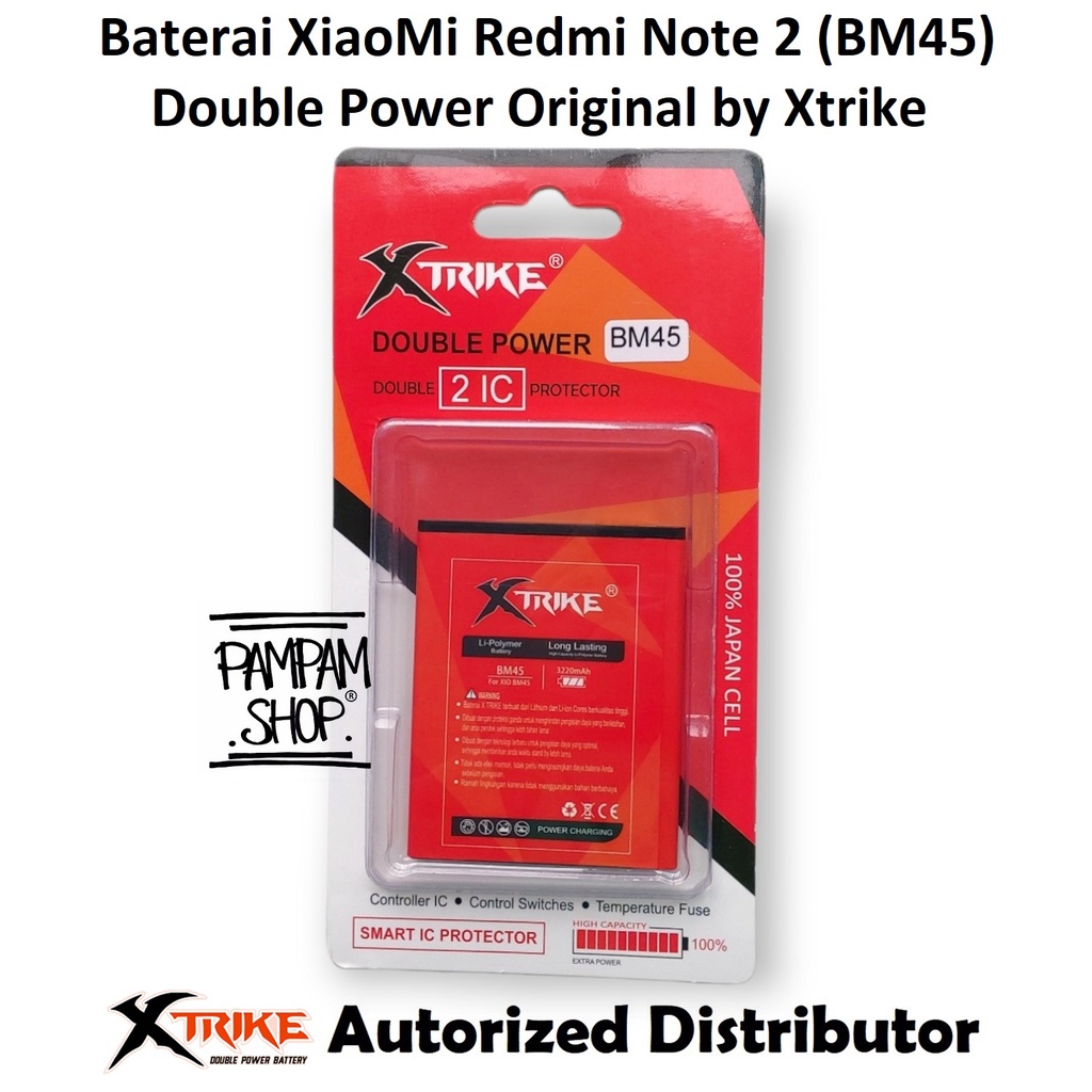 Baterai XTRIKE Double Power Original XiaoMi BM45 Redmi Note 2 2S Prime S Batre Batrai Battery Ori