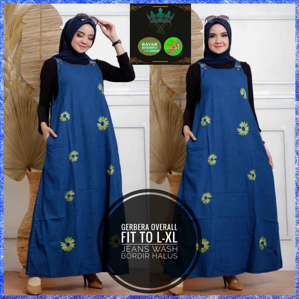 Baju Kodok Overall Dress Jeans Wanita Bordir Halus Ld 105 P 135 Gerbera Overall Allsize