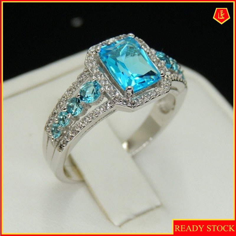 [Ready Stock]New Topaz Blue Crystal Ring Personality Fashion