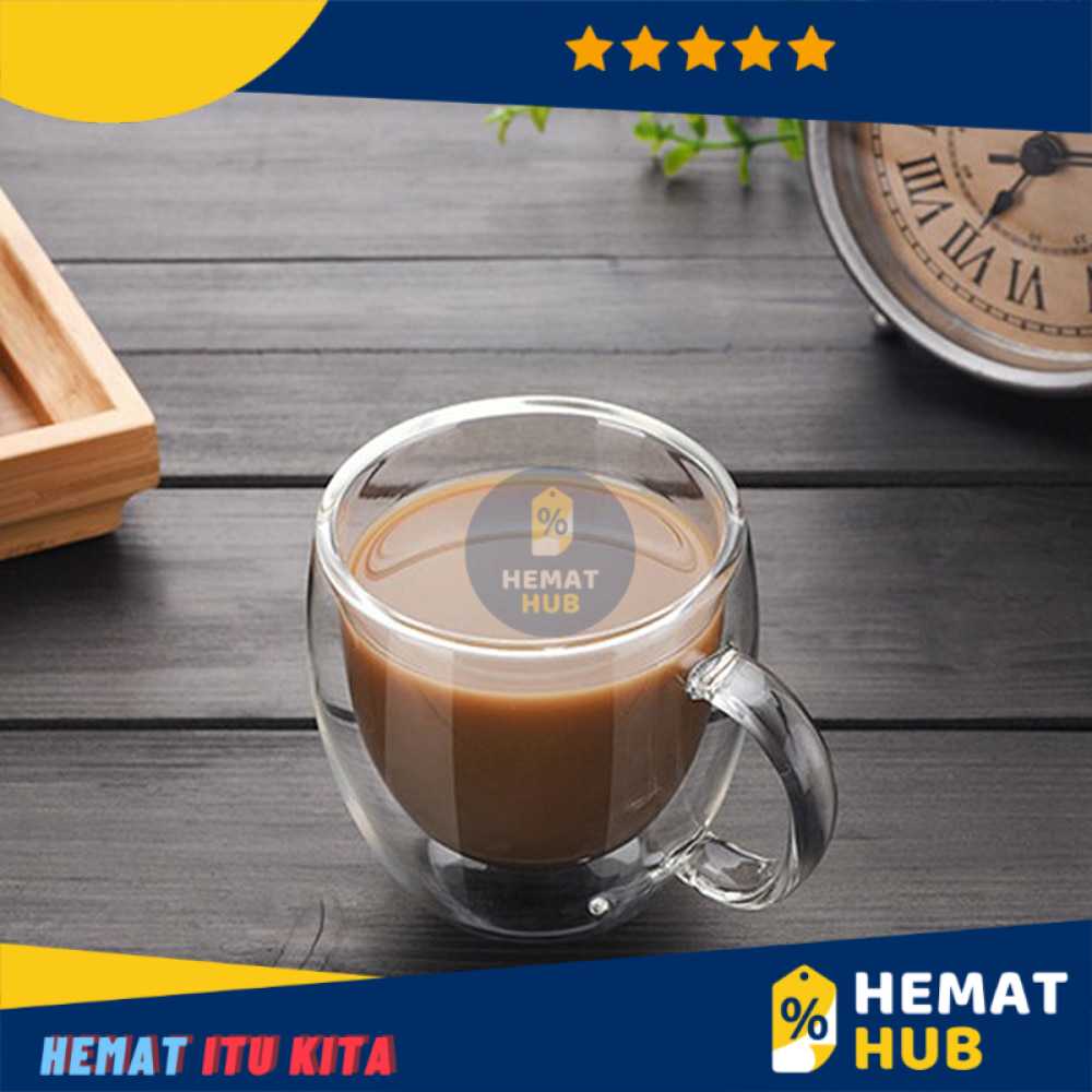 Gelas Double Wall Insulated Layer Kaca Tahan Anti Panas Cangkir Mug Cup Kopi Susu Espresso Coffee