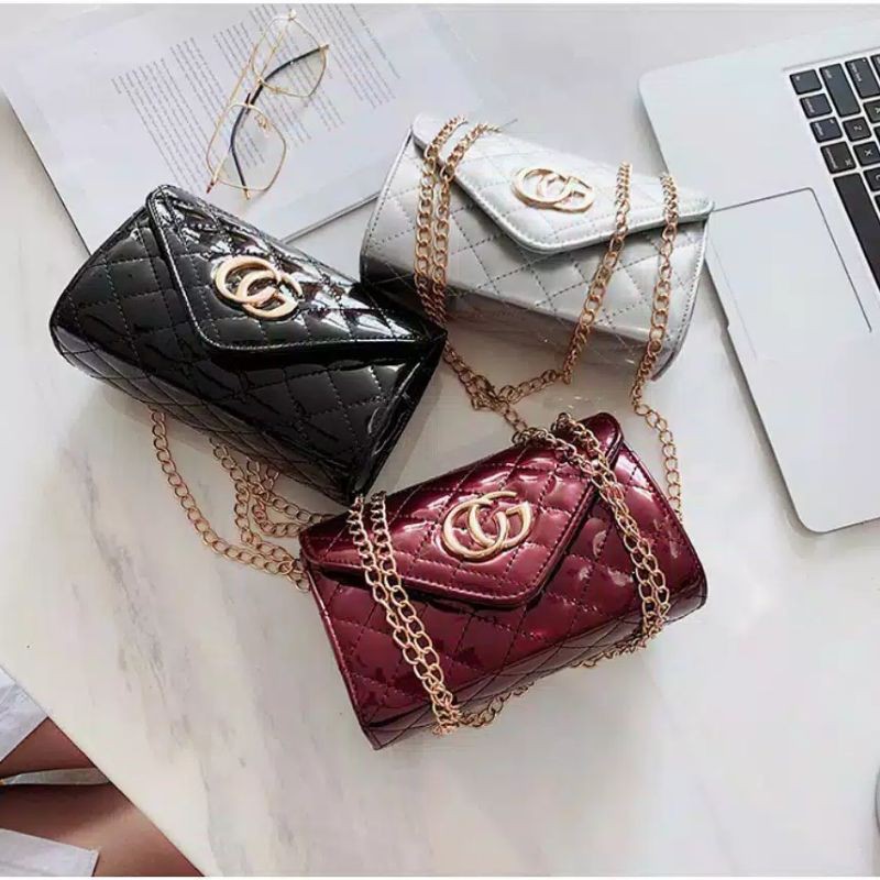 Tas Selempang Wanita QUILTED CG Sling Bag Rantai Jait-jait Fashion Korean Style Import Tren Kekinian