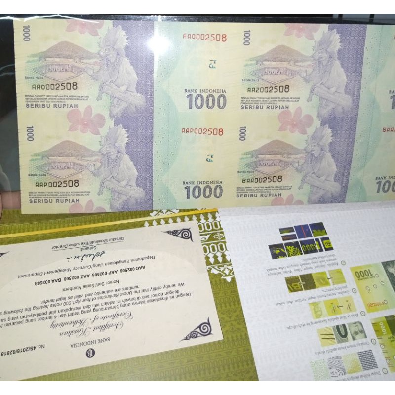 WN - UANG UNCUT 1000 4X CUT MUTIA  UANG BERSAMBUNG 4 BLOK UANG BELUM DI POTONG 4 LEMBAR